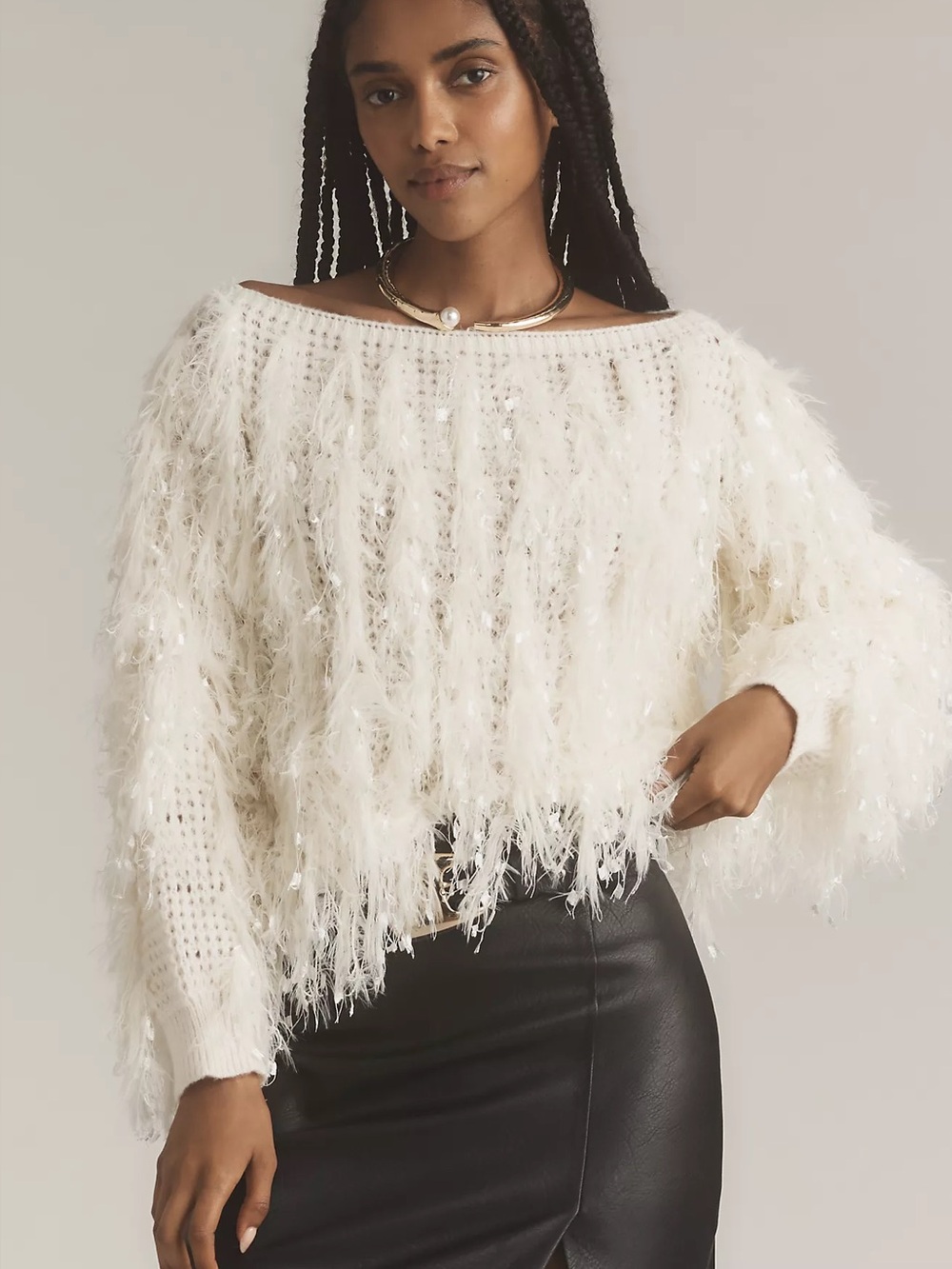 By Anthropologie BoatNeck Shaggy Sweater